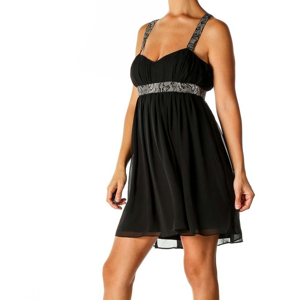 WALTER BY WALTER BAKER Black Chic Fit & Flare Dress Snakeskin Print Size S